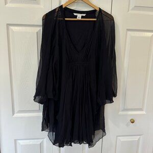 Diane Von Furstenburg Black Fleurette Silk Chiffon Dress Size 10